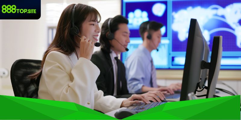 Liên hệ 888Top Nhân viên tổng đài viên đang tư vấn nhiệt tình cho khách hàng